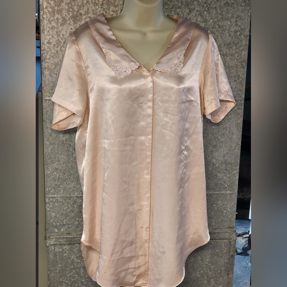 Vintage Silk Night Shirt Button Down Womens Small